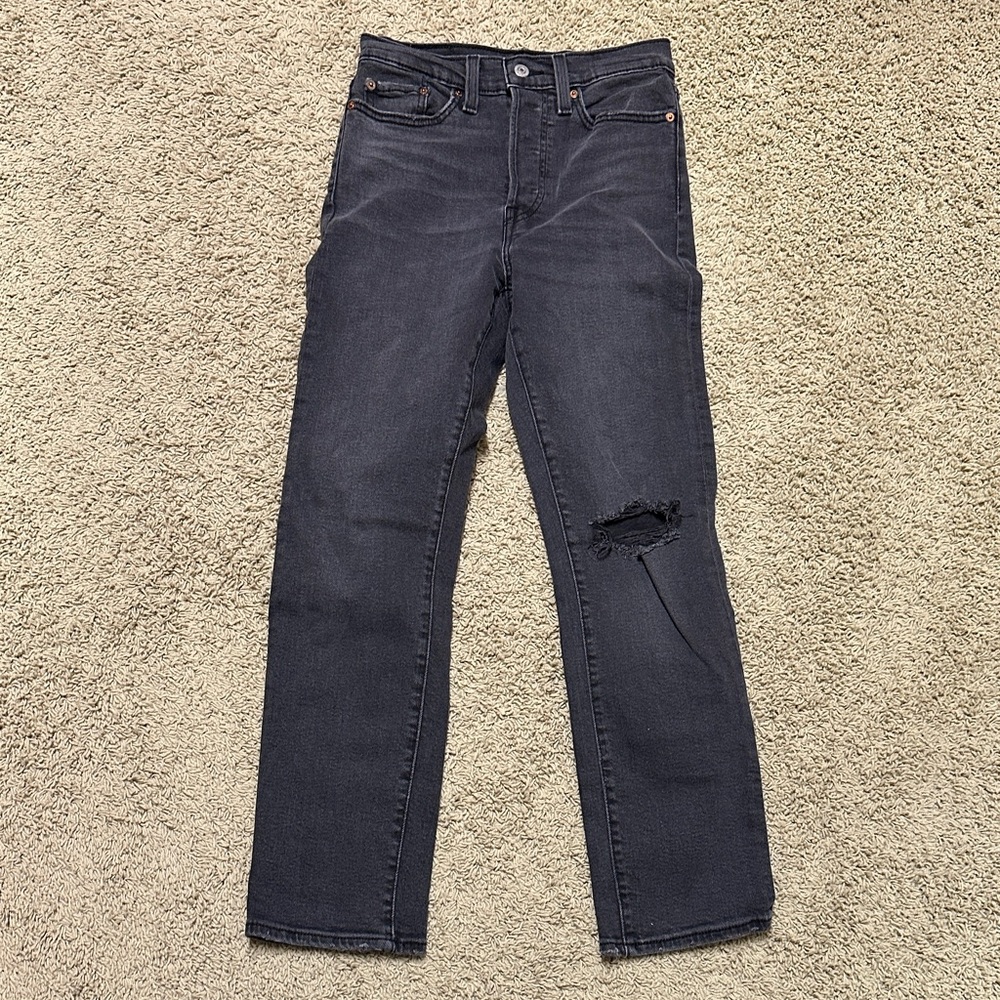 Women's Distressed Black Straight Leg Jeans